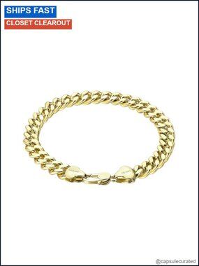 14K Gold Cuban Bracelet 7mm Link Chain for Men Gift